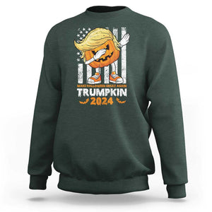 Funny Trump Supporter Sweatshirt Trumpkin Make Halloween Great Again 2024 Bat Pumpkin TS11 Dark Forest Green Print Your Wear