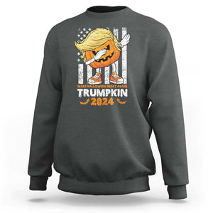 Funny Trump Supporter Sweatshirt Trumpkin Make Halloween Great Again 2024 Bat Pumpkin TS11 Dark Heather Print Your Wear