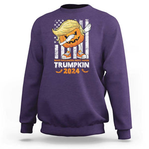 Funny Trump Supporter Sweatshirt Trumpkin Make Halloween Great Again 2024 Bat Pumpkin TS11 Purple Print Your Wear