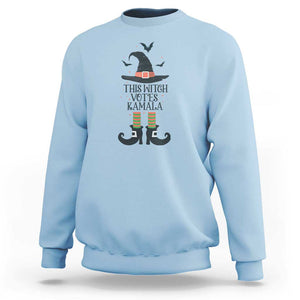 Funny Harris Halloween Sweatshirt This Witch Votes Kamala Pointed Hat Shoes Bat TS11 Light Blue Print Your Wear