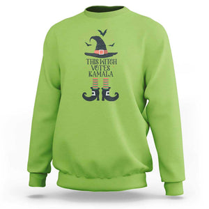 Funny Harris Halloween Sweatshirt This Witch Votes Kamala Pointed Hat Shoes Bat TS11 Lime Print Your Wear