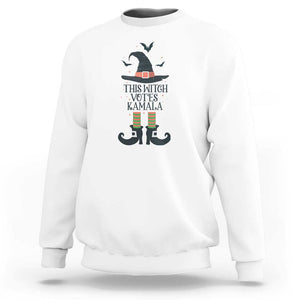 Funny Harris Halloween Sweatshirt This Witch Votes Kamala Pointed Hat Shoes Bat TS11 White Print Your Wear