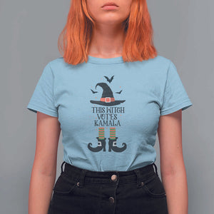 Funny Harris Halloween T Shirt For Women This Witch Votes Kamala Pointed Hat Shoes Bat TS11 Light Blue Print Your Wear