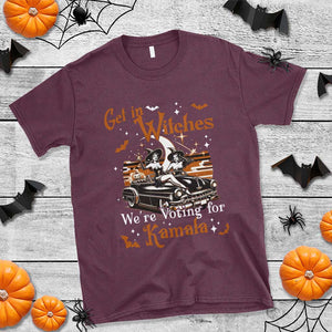 Funny Harris Supporter T Shirt Get In Witches We're Voting For Kamala Halloween Car Pumpkin TS11 Maroon Print Your Wear