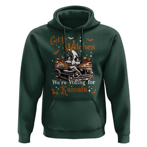 Funny Harris Supporter Hoodie Get In Witches We're Voting For Kamala Halloween Car Pumpkin TS11 Dark Forest Green Print Your Wear