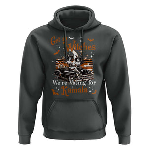 Funny Harris Supporter Hoodie Get In Witches We're Voting For Kamala Halloween Car Pumpkin TS11 Dark Heather Print Your Wear