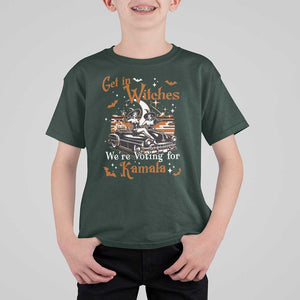 Funny Harris Supporter T Shirt For Kid Get In Witches We're Voting For Kamala Halloween Car Pumpkin TS11 Dark Forest Green Print Your Wear