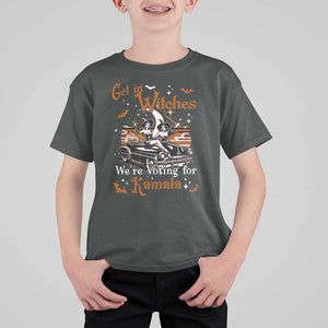 Funny Harris Supporter T Shirt For Kid Get In Witches We're Voting For Kamala Halloween Car Pumpkin TS11 Dark Heather Print Your Wear