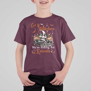 Funny Harris Supporter T Shirt For Kid Get In Witches We're Voting For Kamala Halloween Car Pumpkin TS11 Maroon Print Your Wear