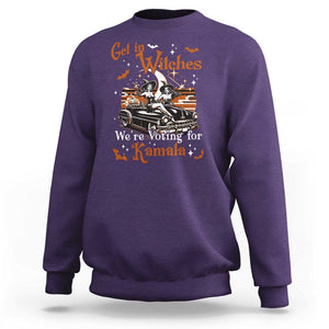 Funny Harris Supporter Sweatshirt Get In Witches We're Voting For Kamala Halloween Car Pumpkin TS11 Purple Print Your Wear