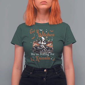 Funny Harris Supporter T Shirt For Women Get In Witches We're Voting For Kamala Halloween Car Pumpkin TS11 Dark Forest Green Print Your Wear