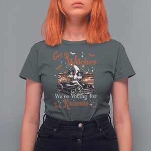 Funny Harris Supporter T Shirt For Women Get In Witches We're Voting For Kamala Halloween Car Pumpkin TS11 Dark Heather Print Your Wear