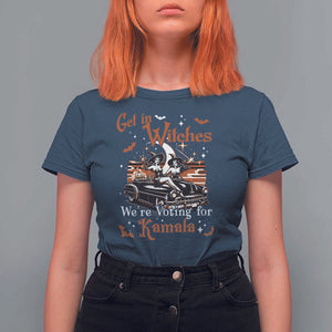 Funny Harris Supporter T Shirt For Women Get In Witches We're Voting For Kamala Halloween Car Pumpkin TS11 Navy Print Your Wear