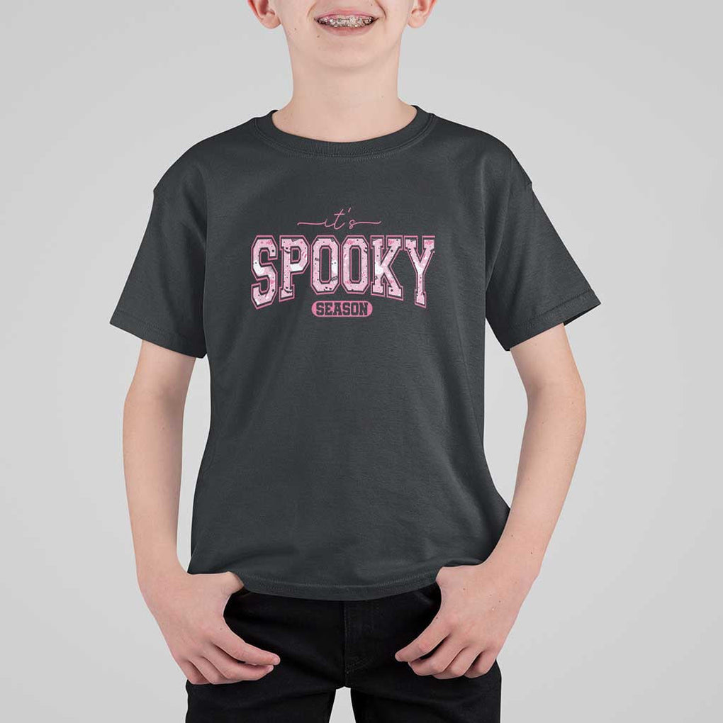 Funny Halloween T Shirt For Kid It's Spooky Season Pink Pumpkin Cute Cat TS11 Black Print Your Wear