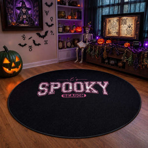 Funny Halloween Round Rug It's Spooky Season Pink Pumpkin Cute Cat