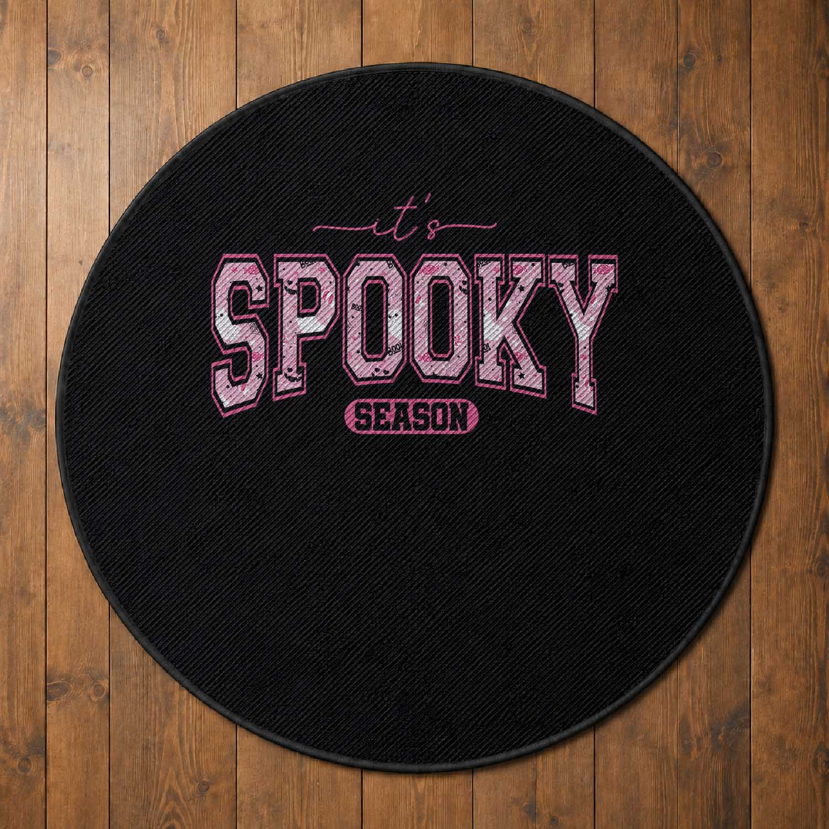 Funny Halloween Round Rug It's Spooky Season Pink Pumpkin Cute Cat
