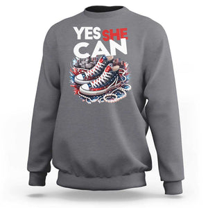 Harris 2024 Sweatshirt Yes She Can Chucks And Pearls American Flag TS11 Charcoal Print Your Wear