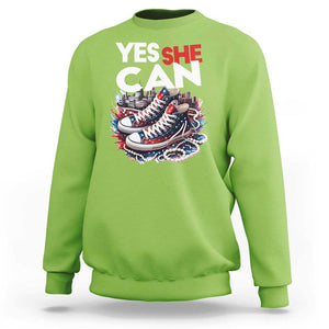 Harris 2024 Sweatshirt Yes She Can Chucks And Pearls American Flag TS11 Lime Print Your Wear