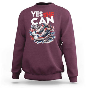 Harris 2024 Sweatshirt Yes She Can Chucks And Pearls American Flag TS11 Maroon Print Your Wear