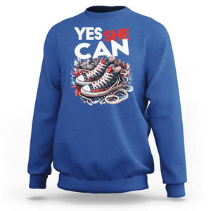 Harris 2024 Sweatshirt Yes She Can Chucks And Pearls American Flag TS11 Royal Blue Print Your Wear