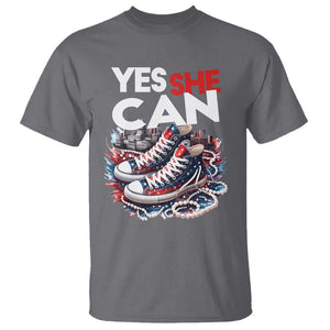 Harris 2024 T Shirt Yes She Can Chucks And Pearls American Flag TS11 Charcoal Print Your Wear