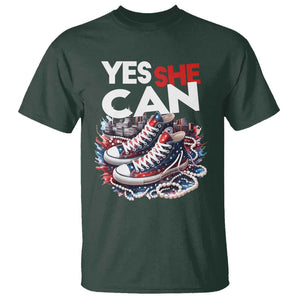 Harris 2024 T Shirt Yes She Can Chucks And Pearls American Flag TS11 Dark Forest Green Print Your Wear