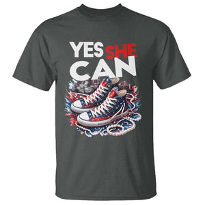 Harris 2024 T Shirt Yes She Can Chucks And Pearls American Flag TS11 Dark Heather Print Your Wear