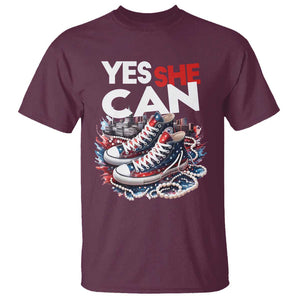 Harris 2024 T Shirt Yes She Can Chucks And Pearls American Flag TS11 Maroon Print Your Wear