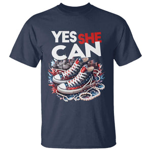 Harris 2024 T Shirt Yes She Can Chucks And Pearls American Flag TS11 Navy Print Your Wear