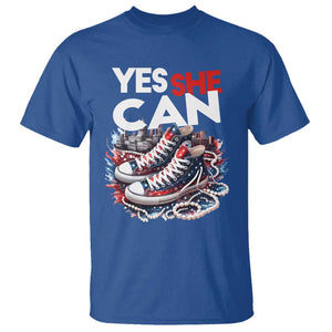 Harris 2024 T Shirt Yes She Can Chucks And Pearls American Flag TS11 Royal Blue Print Your Wear