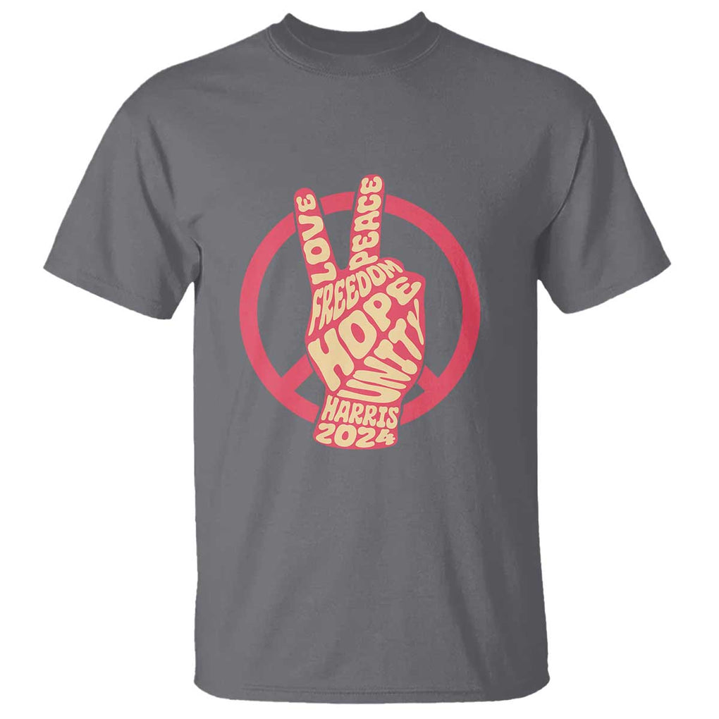Harris 2024 T Shirt Love Peace Freedom Hope Unity Peace Sign TS11 Charcoal Print Your Wear