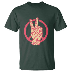 Harris 2024 T Shirt Love Peace Freedom Hope Unity Peace Sign TS11 Dark Forest Green Print Your Wear