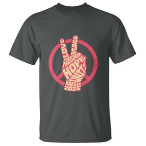 Harris 2024 T Shirt Love Peace Freedom Hope Unity Peace Sign TS11 Dark Heather Print Your Wear