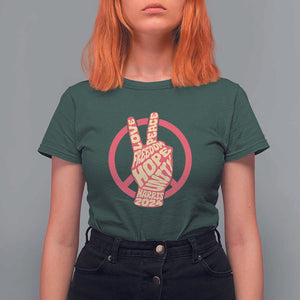 Harris 2024 T Shirt For Women Love Peace Freedom Hope Unity Peace Sign TS11 Dark Forest Green Print Your Wear