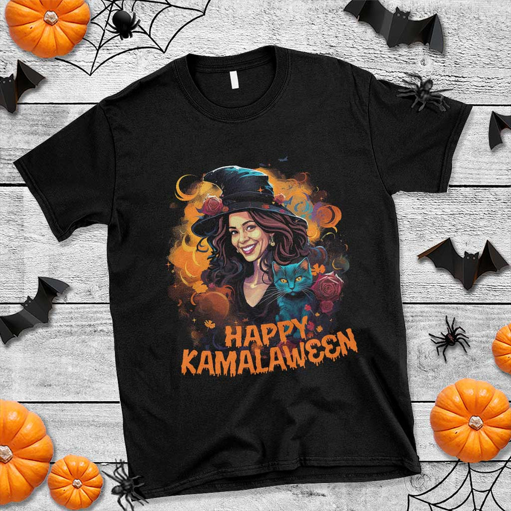 Funny Harris Supporter T Shirt Happy Kamalaween Kamala Witch Halloween Cat TS11 Black Print Your Wear