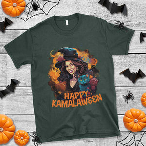 Funny Harris Supporter T Shirt Happy Kamalaween Kamala Witch Halloween Cat TS11 Dark Forest Green Print Your Wear