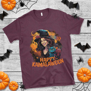 Funny Harris Supporter T Shirt Happy Kamalaween Kamala Witch Halloween Cat TS11 Maroon Print Your Wear