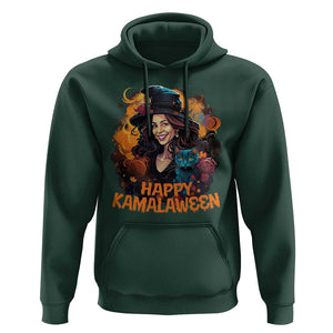 Funny Harris Supporter Hoodie Happy Kamalaween Kamala Witch Halloween Cat TS11 Dark Forest Green Print Your Wear