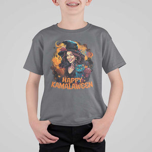 Funny Harris Supporter T Shirt For Kid Happy Kamalaween Kamala Witch Halloween Cat TS11 Charcoal Print Your Wear