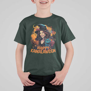 Funny Harris Supporter T Shirt For Kid Happy Kamalaween Kamala Witch Halloween Cat TS11 Dark Forest Green Print Your Wear