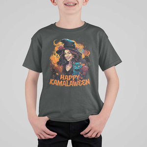 Funny Harris Supporter T Shirt For Kid Happy Kamalaween Kamala Witch Halloween Cat TS11 Dark Heather Print Your Wear