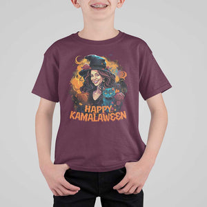 Funny Harris Supporter T Shirt For Kid Happy Kamalaween Kamala Witch Halloween Cat TS11 Maroon Print Your Wear