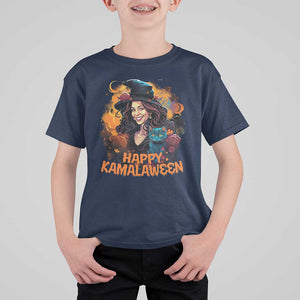 Funny Harris Supporter T Shirt For Kid Happy Kamalaween Kamala Witch Halloween Cat TS11 Navy Print Your Wear