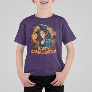 Funny Harris Supporter T Shirt For Kid Happy Kamalaween Kamala Witch Halloween Cat TS11 Purple Print Your Wear