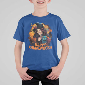 Funny Harris Supporter T Shirt For Kid Happy Kamalaween Kamala Witch Halloween Cat TS11 Royal Blue Print Your Wear