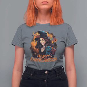 Funny Harris Supporter T Shirt For Women Happy Kamalaween Kamala Witch Halloween Cat TS11 Charcoal Print Your Wear