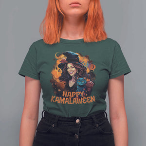 Funny Harris Supporter T Shirt For Women Happy Kamalaween Kamala Witch Halloween Cat TS11 Dark Forest Green Print Your Wear