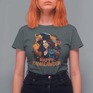 Funny Harris Supporter T Shirt For Women Happy Kamalaween Kamala Witch Halloween Cat TS11 Dark Heather Print Your Wear