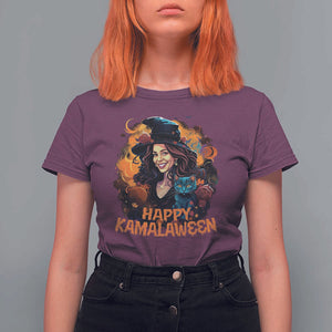 Funny Harris Supporter T Shirt For Women Happy Kamalaween Kamala Witch Halloween Cat TS11 Maroon Print Your Wear