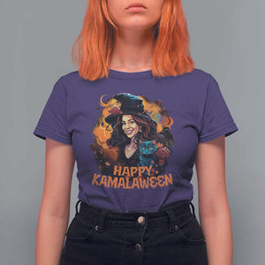 Funny Harris Supporter T Shirt For Women Happy Kamalaween Kamala Witch Halloween Cat TS11 Purple Print Your Wear